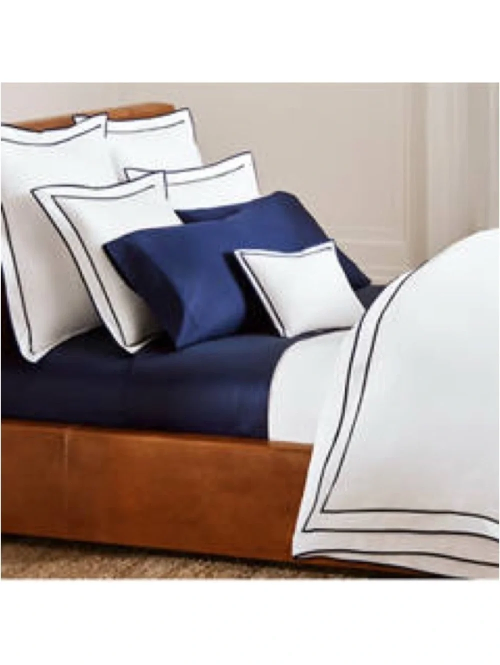 Lauren Ralph Lauren Spencer Sateen Border King Duvet Cover in White/Navy NEW